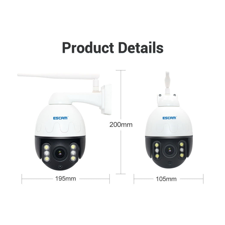ESCAM Q5068 H.265 5MP Pan / Tilt / 4X Zoom WiFi Waterproof IP Camera, Support ONVIF Two Way Talk & Night Vision, AU Plug, EU Plug, AU Plug, UK Plug, US Plug ESCAM Q5068 H.265 5MP Pan / Tilt / 4X Zoom WiFi Waterproof IP Camera, Support ONVIF Two Way Talk & Night Vision, AU Plug, EU Plug, AU Plug, UK Plug, US Plug